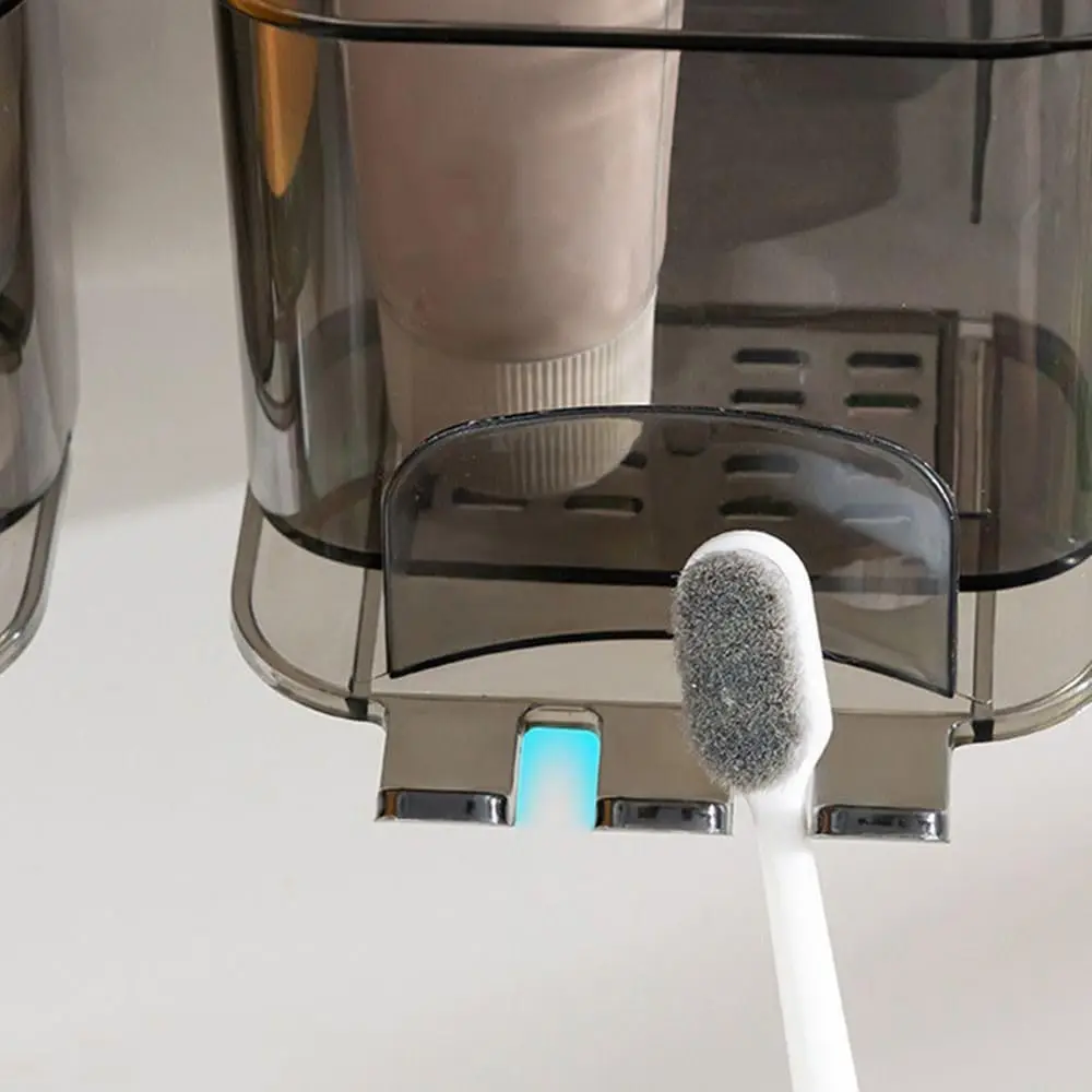 Wall Mount Toothbrush Holder with Rinsing Cup, Plastic Bathroom Toothpaste Holder,Tooth Brushing Cups Rack Bathroom Accessories