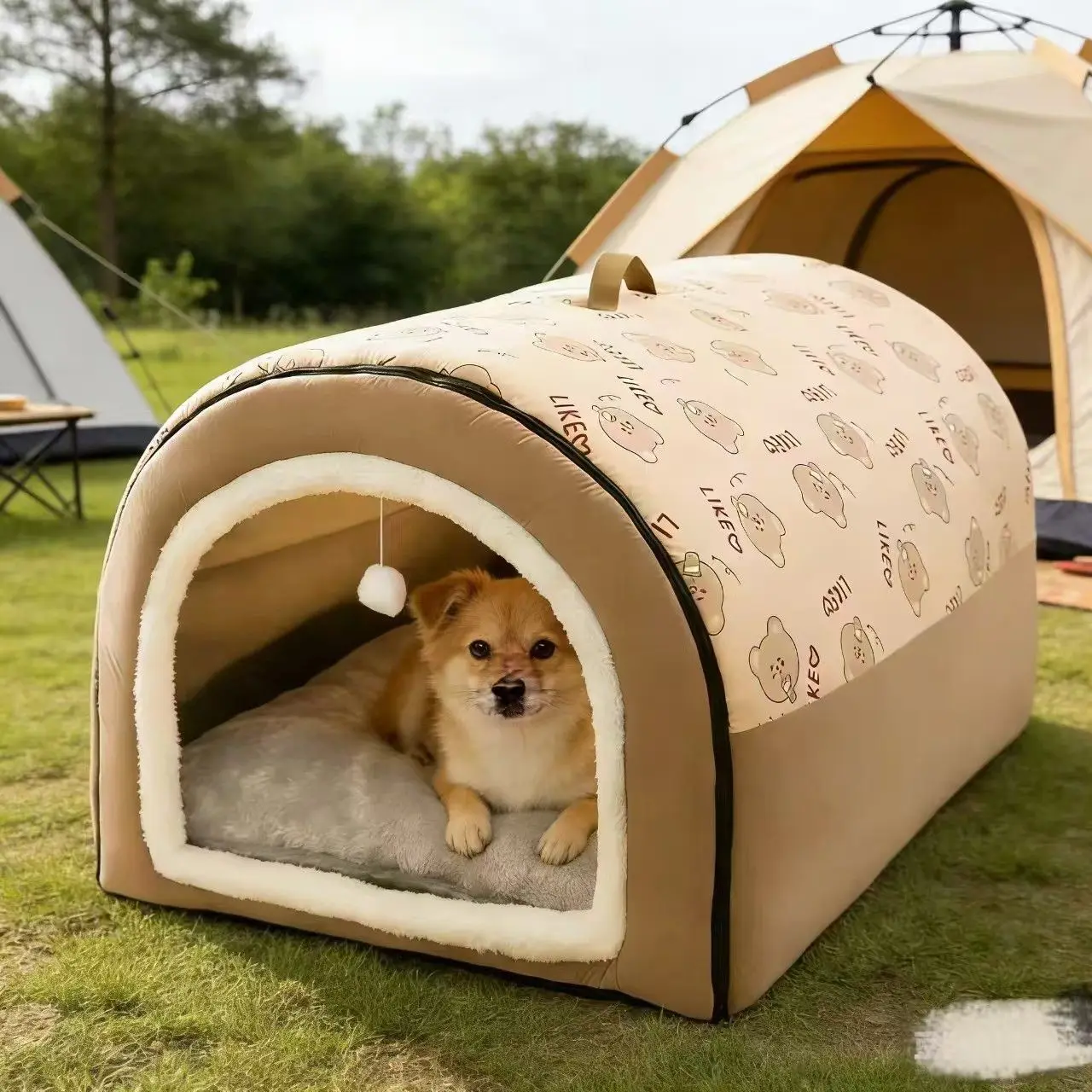 All Season Washable Detachable Pet House Cartoon Warm Dog Bed Cat Cave Hut Anti Slip Bottom Portable Puppy Sleeping Tent