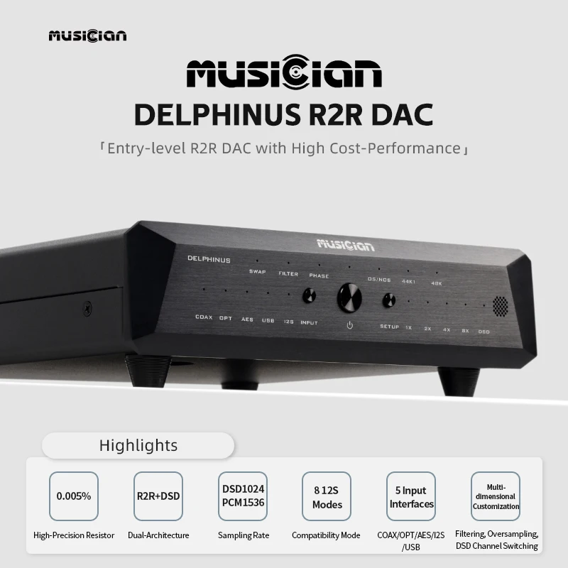 MUSICIAN DELPHINUS R2R DAC RCA XLR Balanced Output Digital Audio DAC USB/2x I2S/AES Balanced/coaxial Input R2R HIFI Decoder