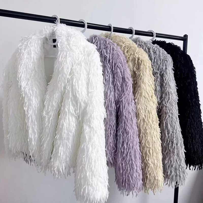 Autumn Winter Tassel Wool Jacket Women Fluffy Fur Coat Warm Faux Fur Cardigan Cropped Jacket Trend Design Office Lady Short Tops