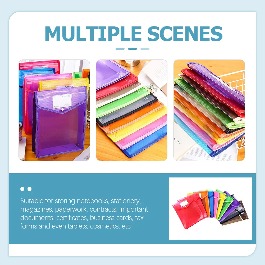 10 قطعة مجلد ملفات مادة Pp خفيفة الوزن A4 حقيبة مستندات للمدرسة والمكتب والأعمال منظم التخزين المحمول
