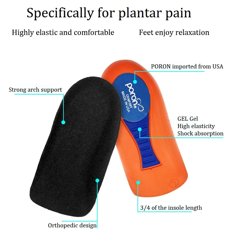 1Pair Unisex 3/4 Orthotics Arch Support Heel Pad Flat Feet Correction Plantar Fasciitis Bone Spur PU Insoles Foot Care Insert