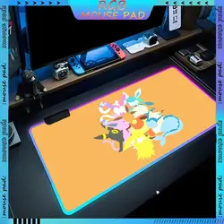 Eevee Evolution Mouse Pad RGB Pc Accessories LED Game Desk Mat E-sport Table Protector Neon Keyboard Mat Backlit Carpet Rug Give