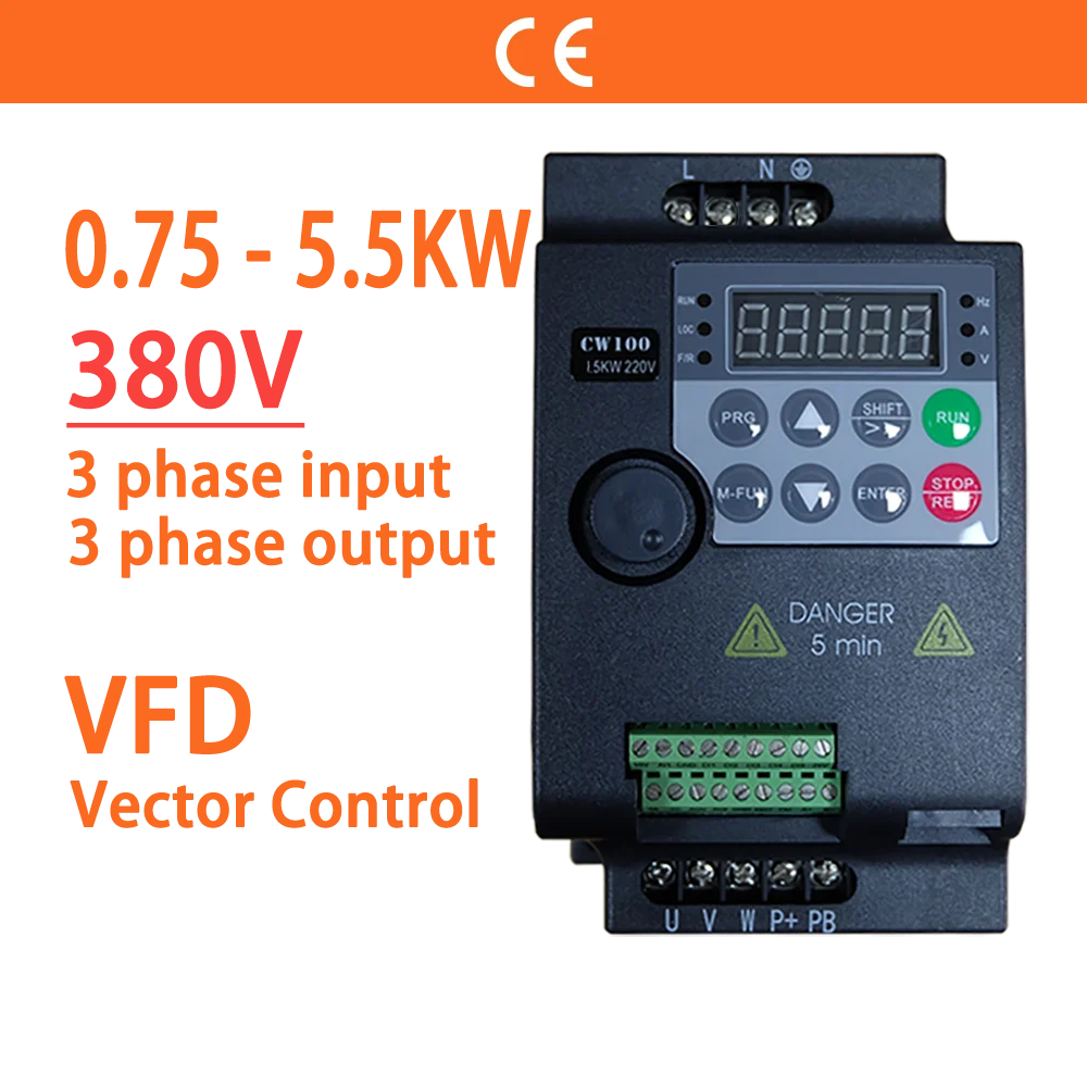 0.75KW/1.5KW/2.2KW/3.7KW/5.5KW 1/2/3/5/7.5HP 380V VFD Przemiennik częstotliwości zmiennoprzemiennikowy Przemiennik prędkości silnika Inwerter sterowania wektorowego