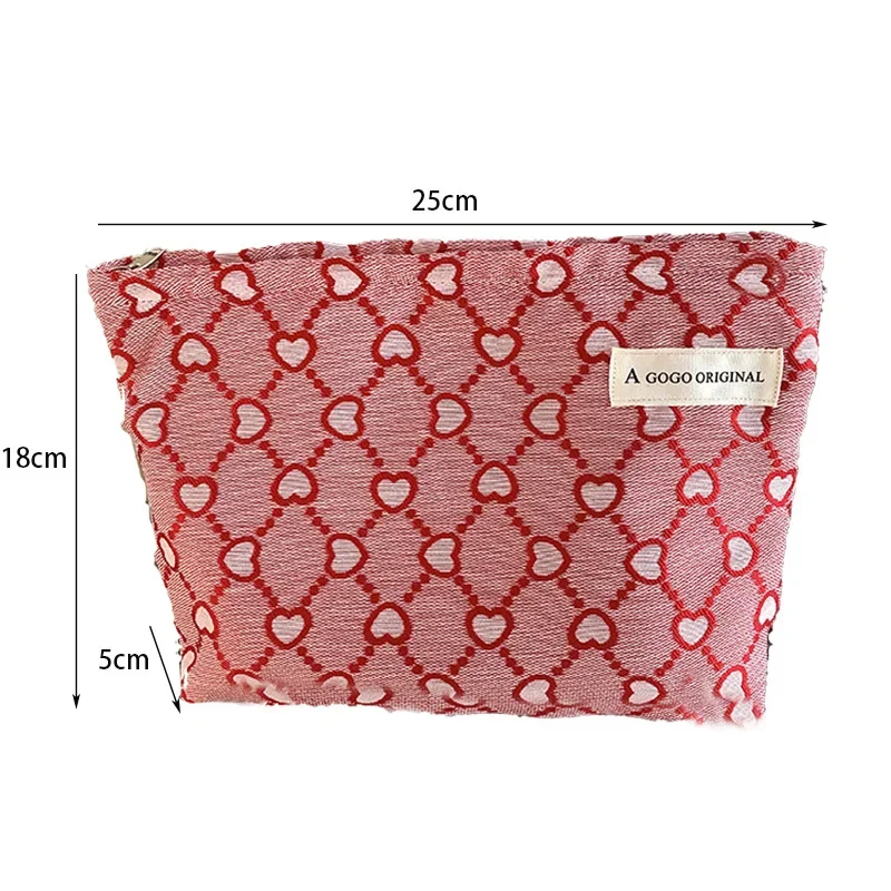 Women Fashion Sweet Pink Heart Printed Cosmetic Cases Makeup Bag Portable Toiletries Skincare Organizer Pouch Travel Make Up Bag