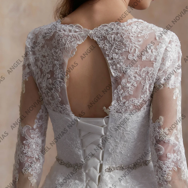 Angel Novias image réelle manches longues robes de mariée blanches décolleté en V dentelle Appliques robes de mariée Vintage vestidos de novia
