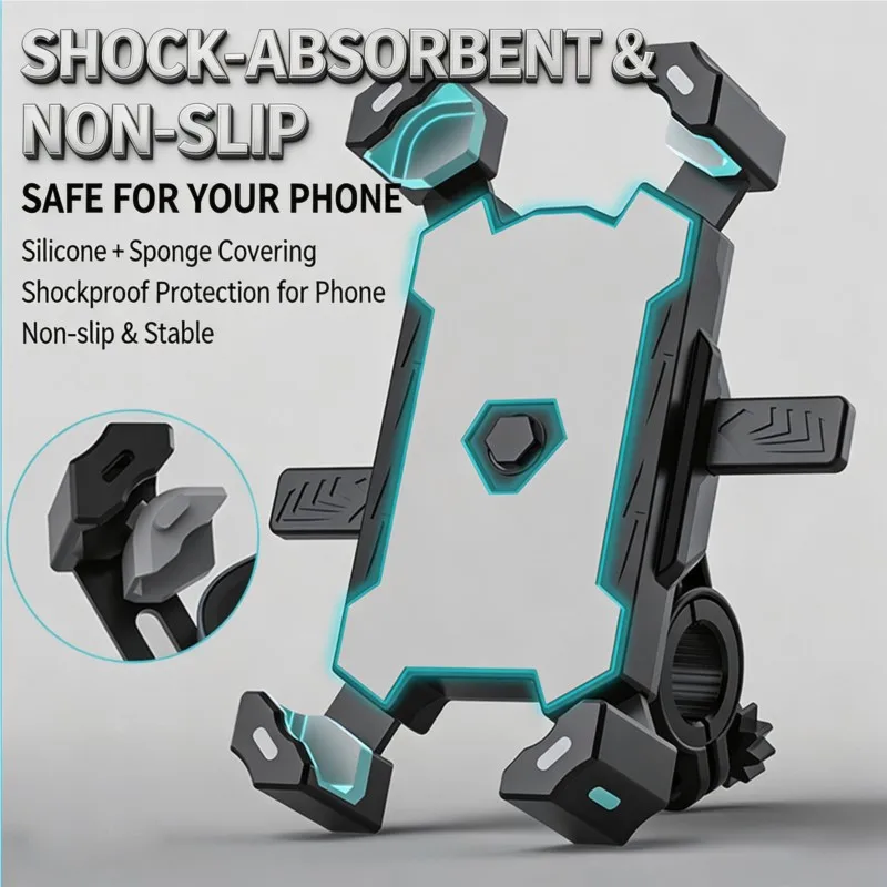 Motorcycle Rider Phone Mount Anti-Shake Shockproof Bicycle Phone Holder Silicone Non-Slip Handlebar Phone Stand 360° Rotation view 5