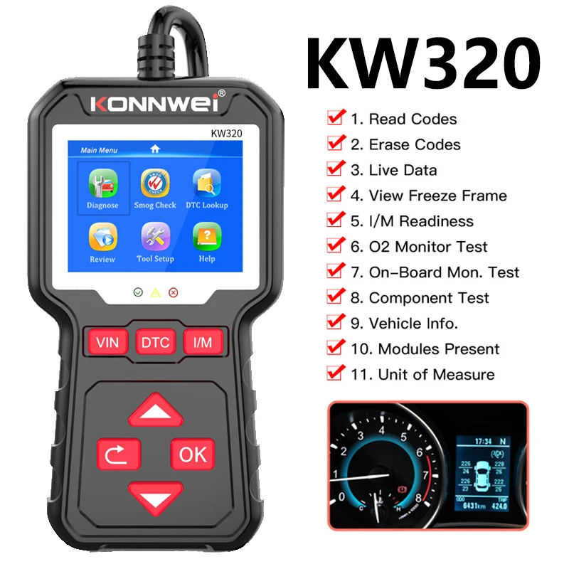 

KONNWEI KW320 Obd2 автомобили портативный сканер инструменты тест за аккумулятором Obd 2 диагностический инструмент профессиональный считыватель кодов бесплатное пожизненное обновление