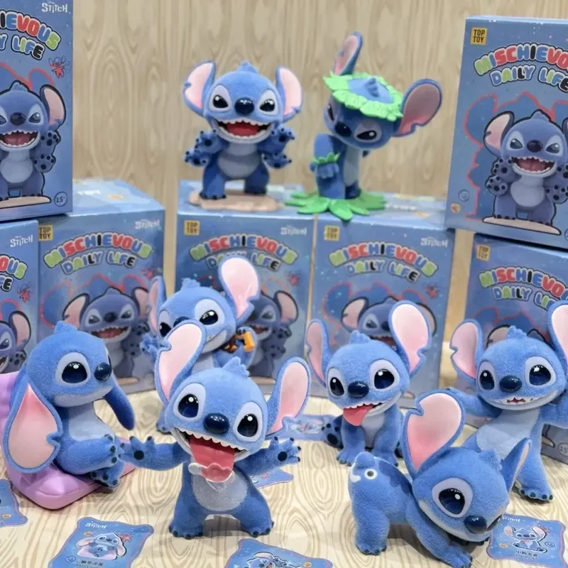 

Toptoy Disney Stitch Blind Box Figurine Naughty Daily Series Flocked With Hidden Water Gun Desktop Decoration Collectible Gift