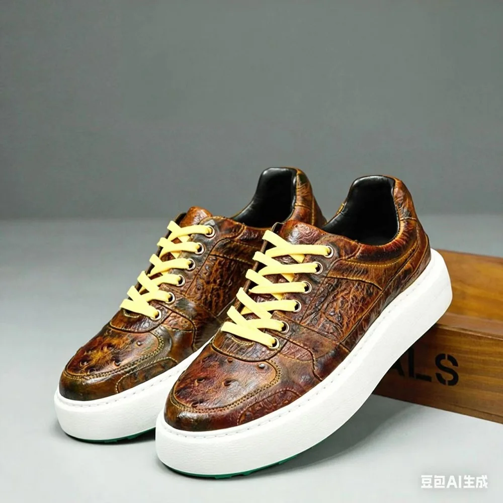 

2026 New Arrival Fashion Ostrich Skin Causal Shoes Men,Male Genuine Leather sneakers pdd794