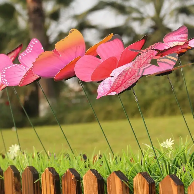 New 12Pcs/Set Colorful Butterfly Garden Stakes Decorative Butterfly Stake For Yard Flower Pot Planter Outdoor Lawn Ornament