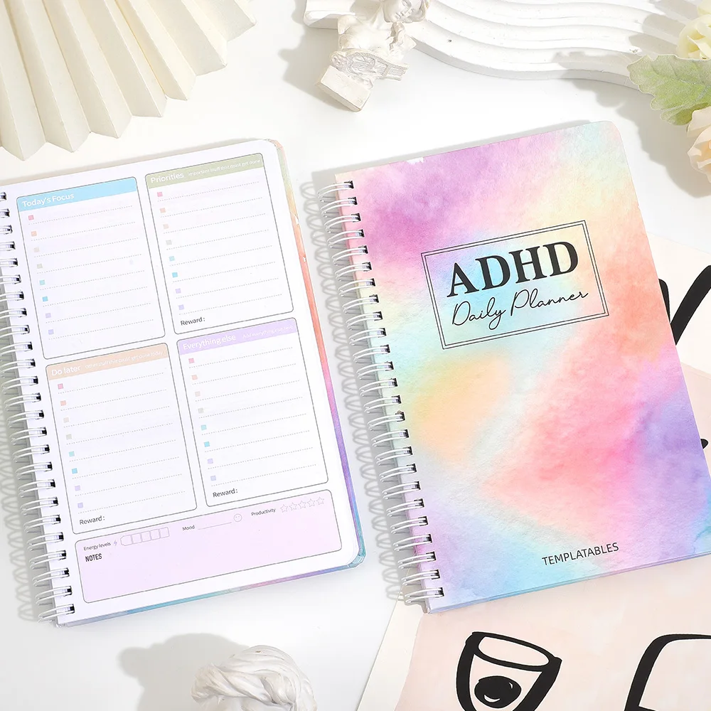 64 Sheets ADHD Daily Focus Planner A5 Notebook with Task Schedule Organizer Stickers for Neurodivergent Students Adults