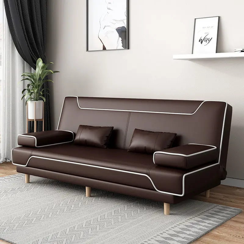 Office store simple folding modern double single dual-purpose small apartment solid wood leather sofa nap bed rental room