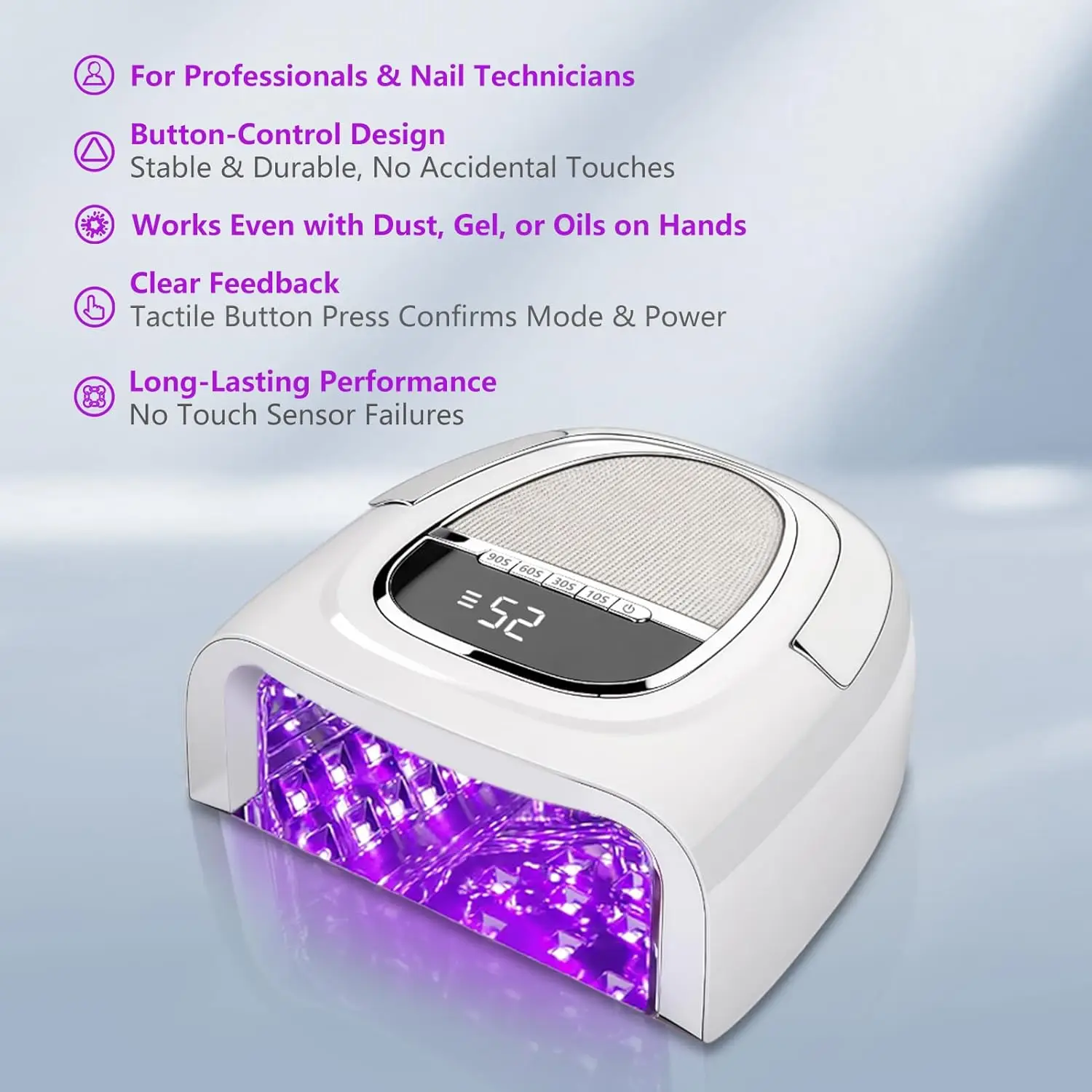 مصباح أظافر لاسلكي بقدرة 96 وات - مصباح UV/LED سريع المعالجة، قابل لإعادة الشحن بقدرة 15600 مللي أمبير في الساعة، مستشعر ذكي، قاعدة معدنية (إطار فضي) #6