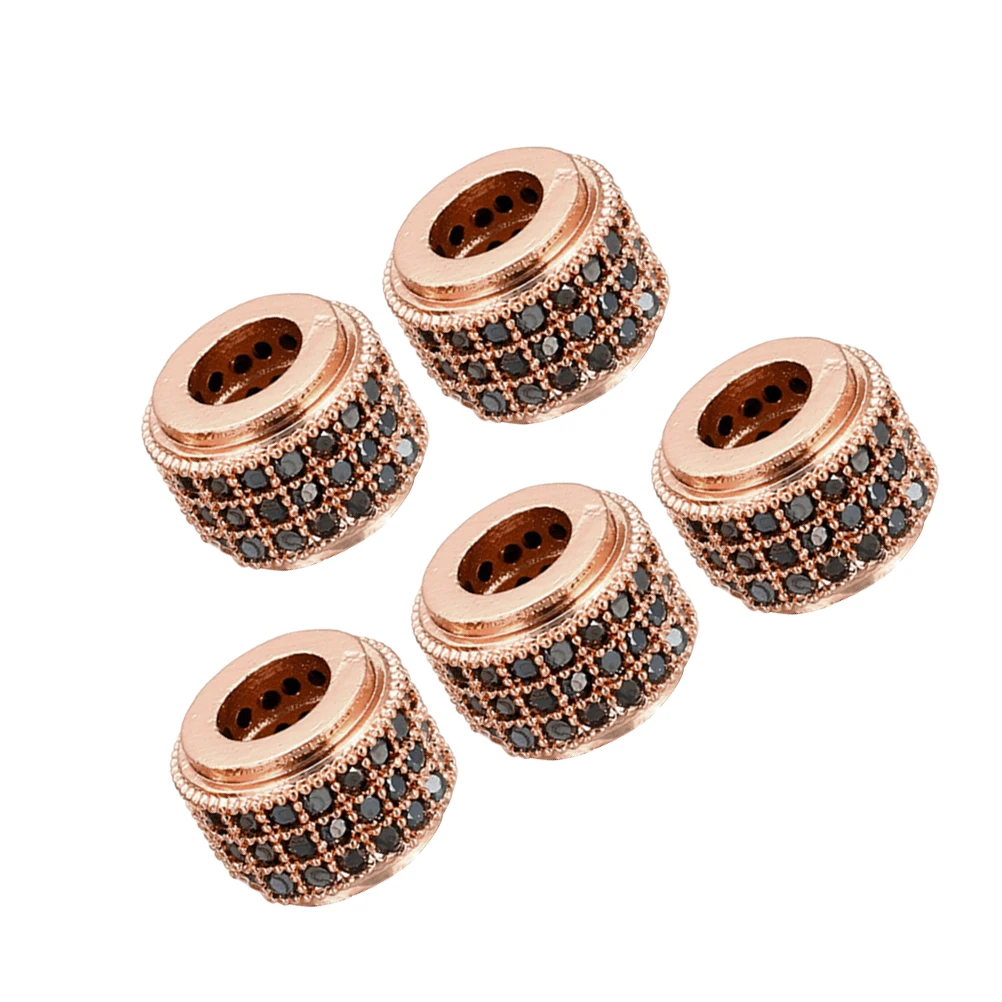 

5Pcs Zircon Copper Loose Beads Cylinder Shape Rose Gold for Jewelry Making DIY Bracelets Necklaces Pendants Metal Beads