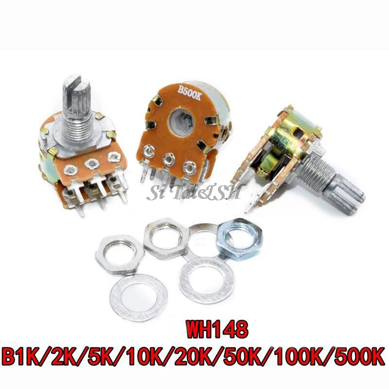 Potenciómetro estéreo Dual B1K B2K B5K B10K B20K B50K B100 B500K, eje de 15mm, 15 ejes = 15 ejes de 6 pines, amplificador WH148, 5 uds.