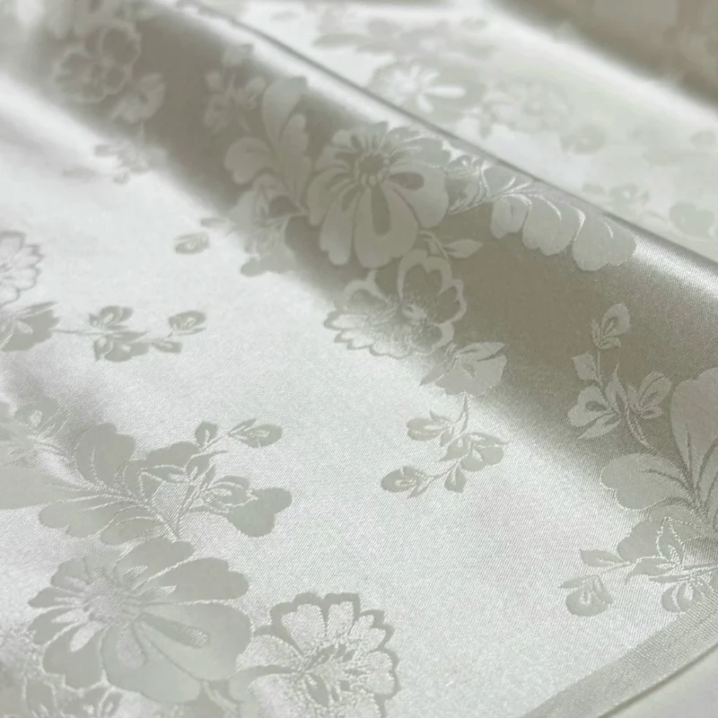 

Off White Jacquard Mulberry Silk Cotton Satin Fabric Lustrous Shiny Texture Cheongsam Qipao Top Dress Making DIY Craft Material