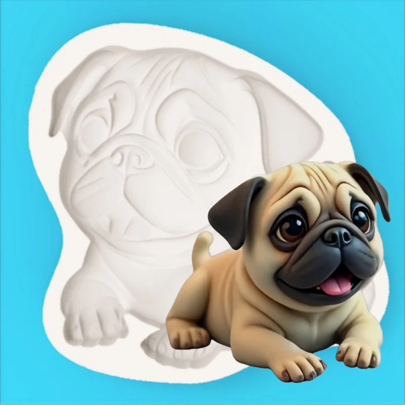 Gentle Pug Dog Shape Mold Pet Comfort Theme Dessert Chocolate Making Silicone Mold