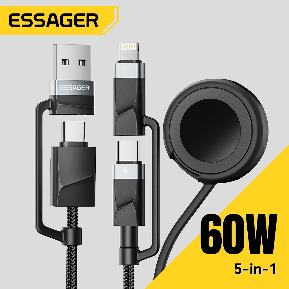 Essager 5 in 1 Multi Charging Cable USB Type C Lightning Cable for iPhone16 15 Huawei Watch Wireless Charger for Watch Charger