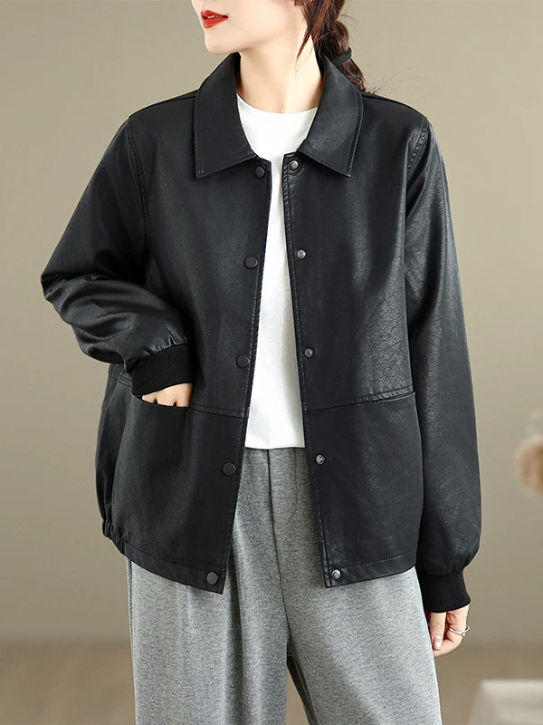 Cool Leather Jacket Women's Black Brown Soft PU Coat Stand Collar Autumn Fashion Small Size Street Style Long Sleeve Outerwear