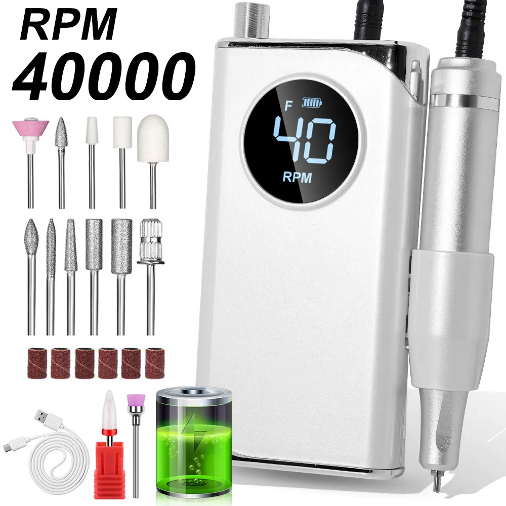 40000RPM Rechargeable Electric Nail File Low Noise Electric Nail Drill Professional Nail Sander File for Nail Salon Tools