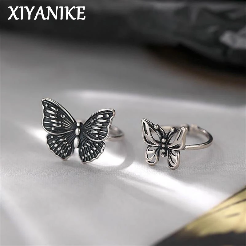 

XIYANIKE Antique Silver Color Hollow Butterfly Adjustable Rings For Men Women Fashion New Year Jewelry Gift Party anillos mujer