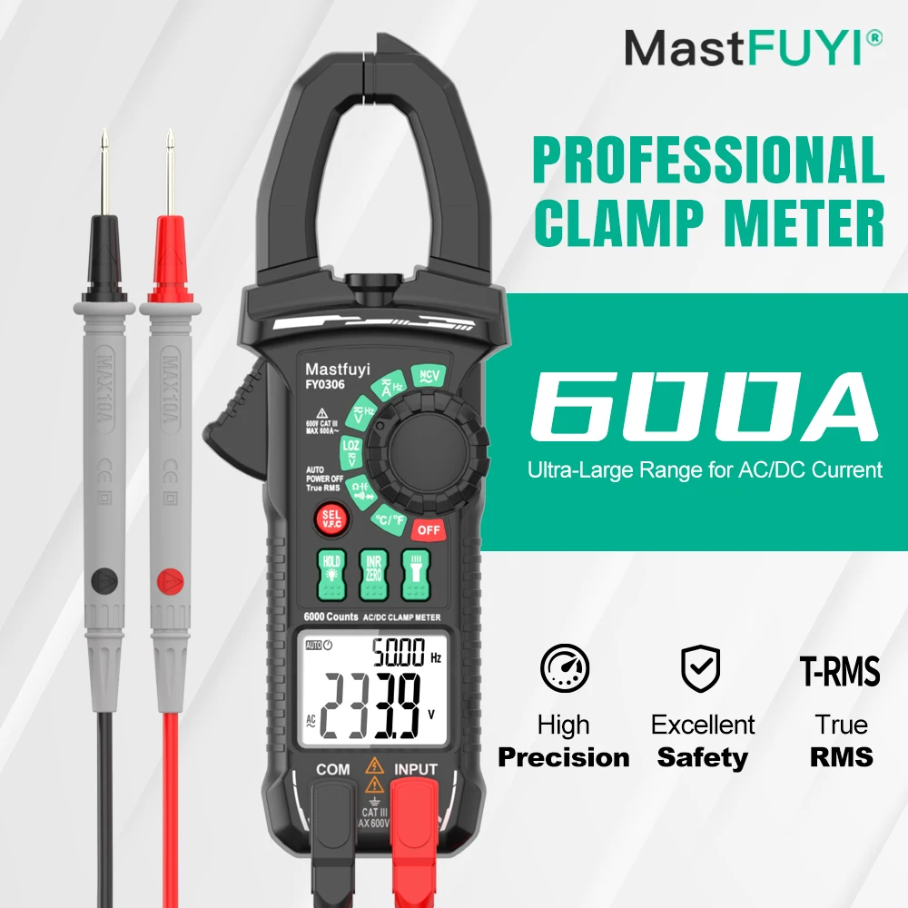 

MASTFUYI FY0306 Профессиональные цифровые клещи Высокоточный мультиметр True RMS AC/DC Ток Напряжение Емкость Диодный тест
