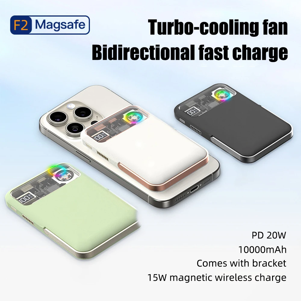 RGB Cooling Fan PD20W/Wireless 10000mah 15W Magsafe Magnetic Attraction LED Display Bracket Transparent Punk Phone Power Bank