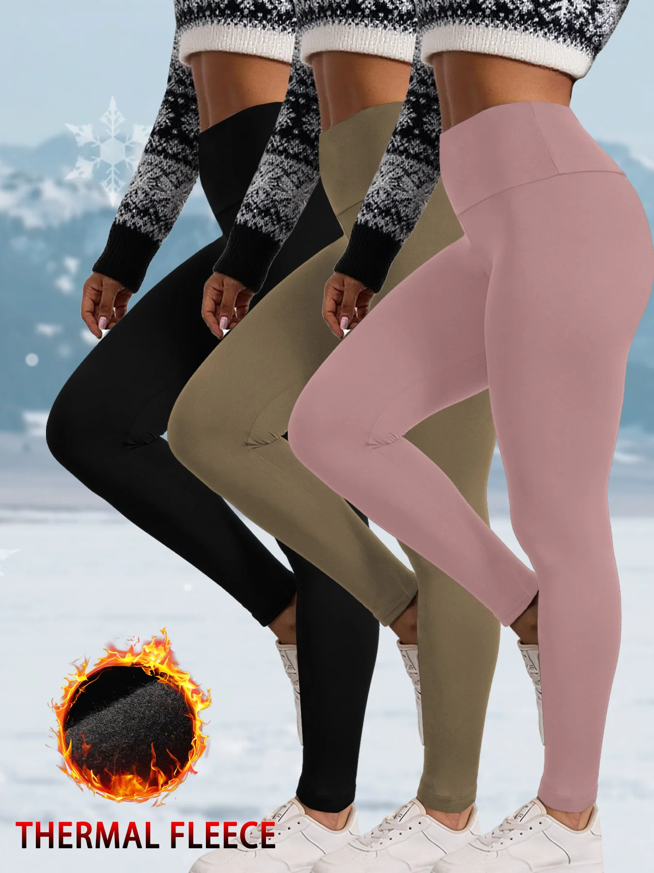 

3 Pack Womens Thermal Fleece Lined High Waisted Leggings. Workout Winter Warm Thick Tights Soft Yoga Pants