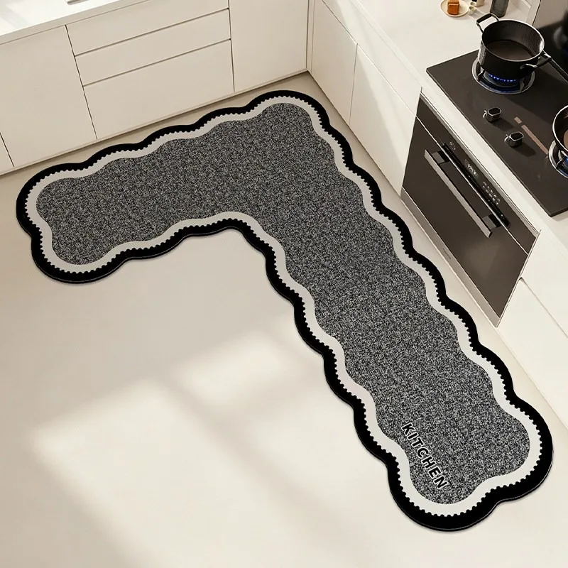 Kitchen Rug PVC Waterproof Non-slip Oil-proof Leather Floor Mat Minimalist Solid Color L-shaped Carpet Long Size Home Decor Rugs