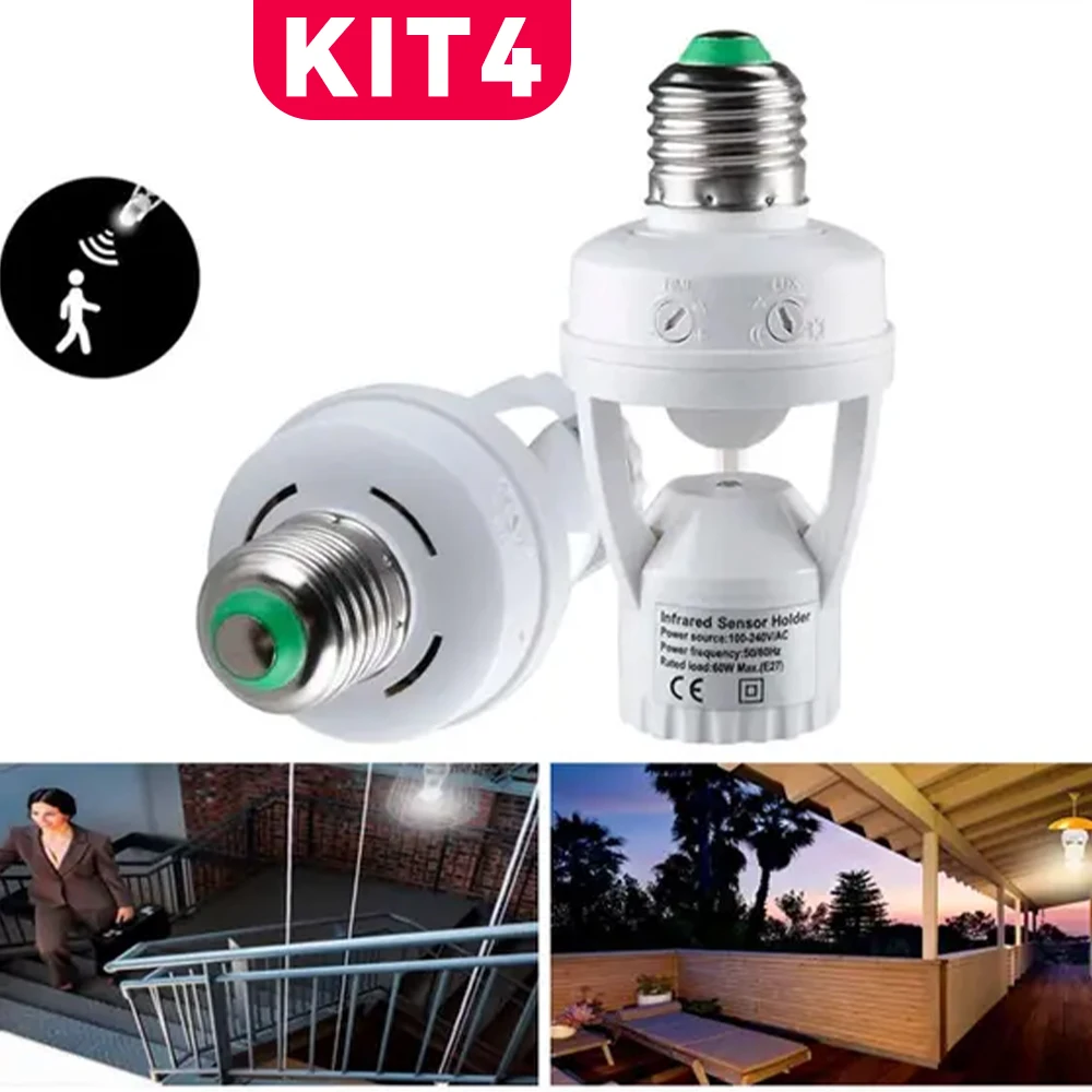 Kit Sensor de Movimento com Fotocélula e LED para Soquete E27, Automação Residencial, Interruptor Automático