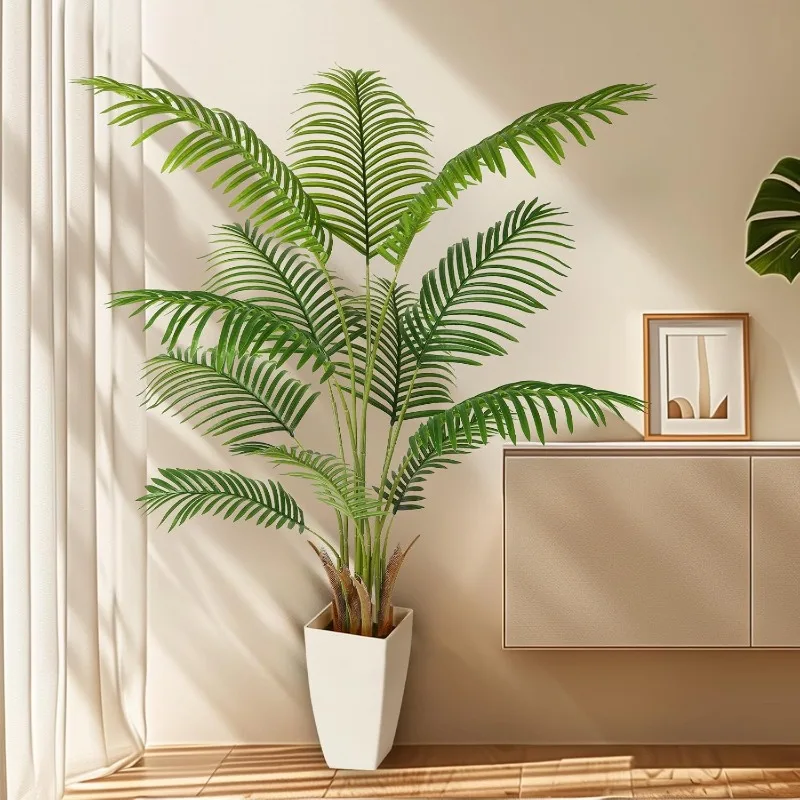 Palm Tree 5ft with White Planter, Fake Palm Tree for Home Office Shop Housewarming Gift, Artificial Silk Plant for Home Office