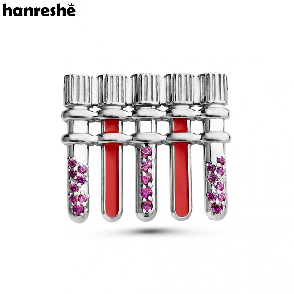 Hanreshe New Medical Test Tube Brooch Pin with Pink Crystal Charm Badge Science Pharmacist Jewelry for Doctor Nurse