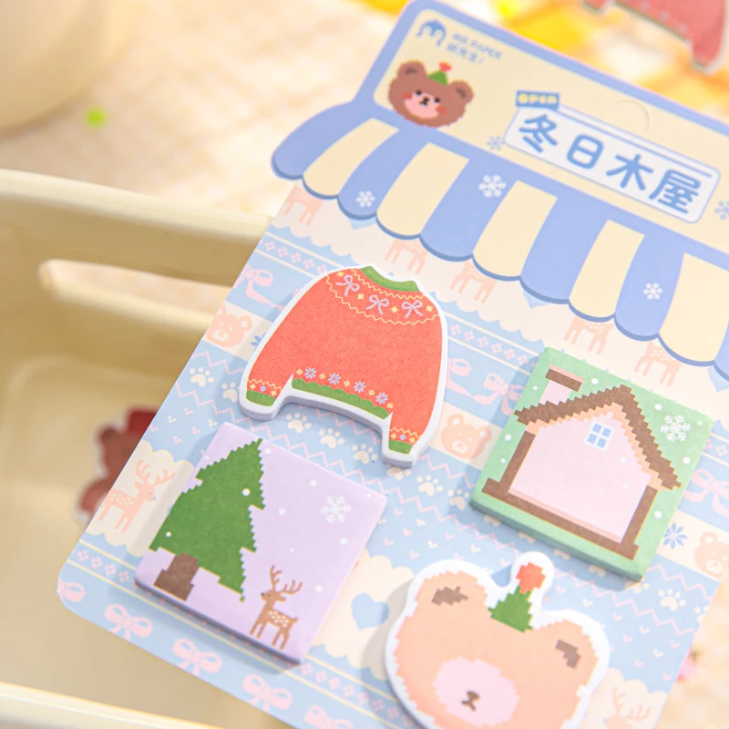 8 bungkus/lot bantalan memo kertas segar dekoratif seri Little Bear Wonderful House