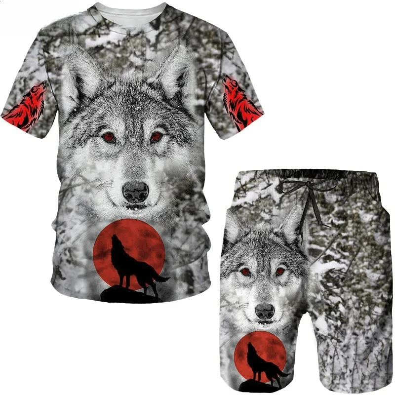 Summer Fashion Wolf 3D Print T-Shirts Shorts Sets Men's Tracksuits Oversized Short Sleeve T Shirt Pants Set Suits Clothing