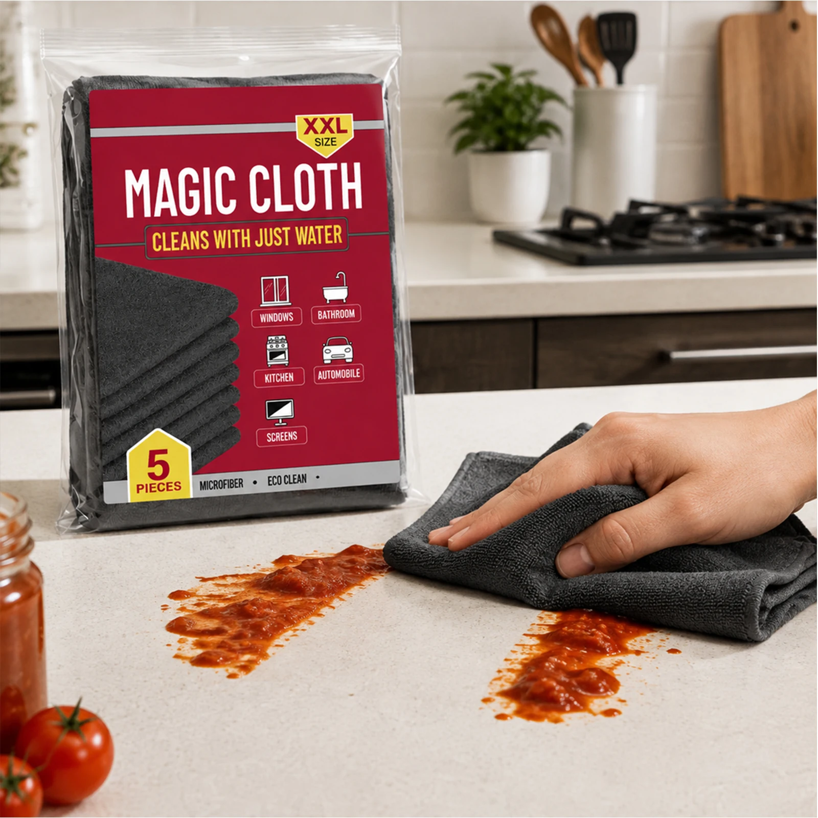 5 Pcs Magic Microfiber Cleaning Cloth Lint Free Streak Free Multi Surface Glass Window Kitchen Car Screen Cleaner