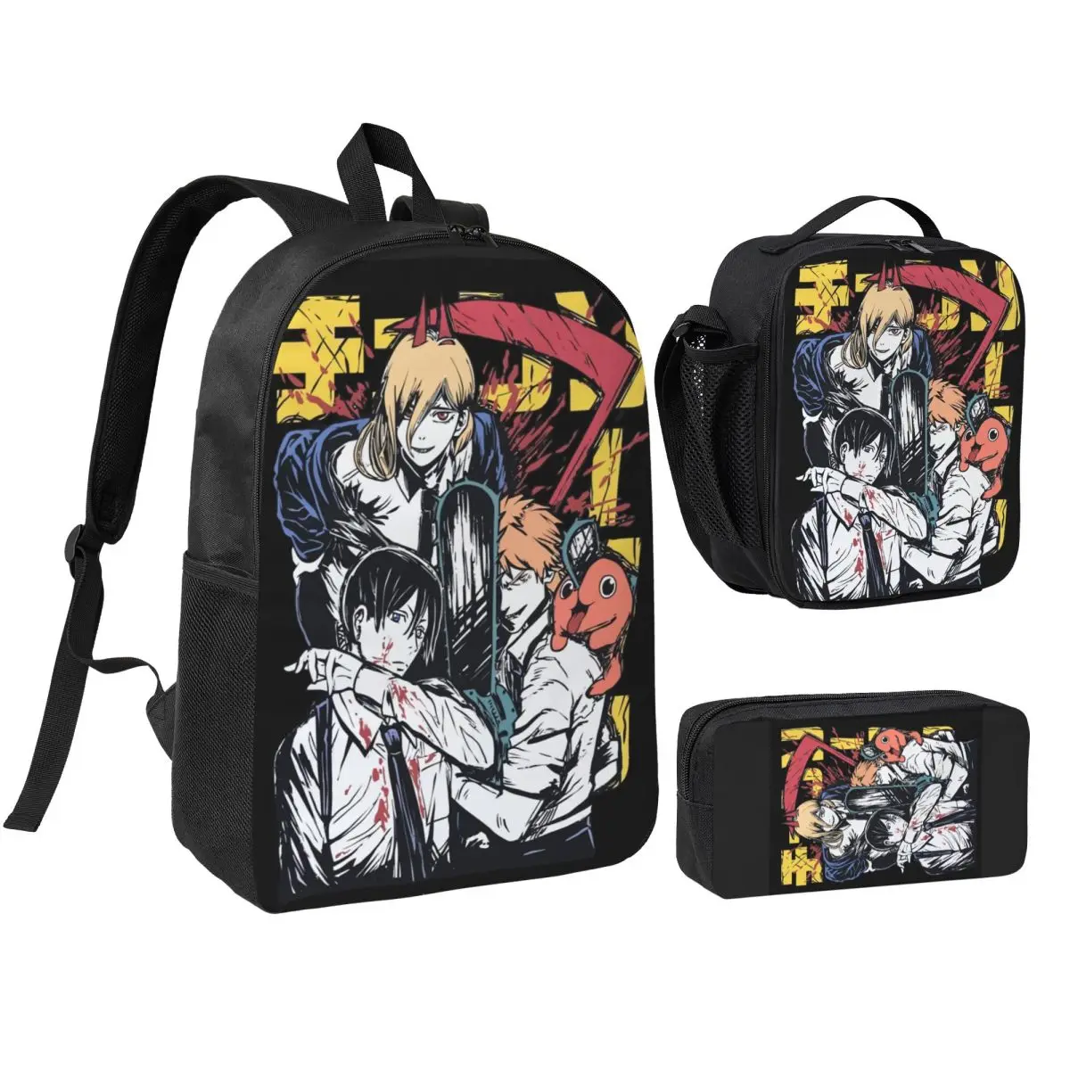 Anime Chainsaw Man 3pecs/set Backpack for Boys Girls Denji Power Aki Pochita Reze Daypack Lunch bag Pencil Case