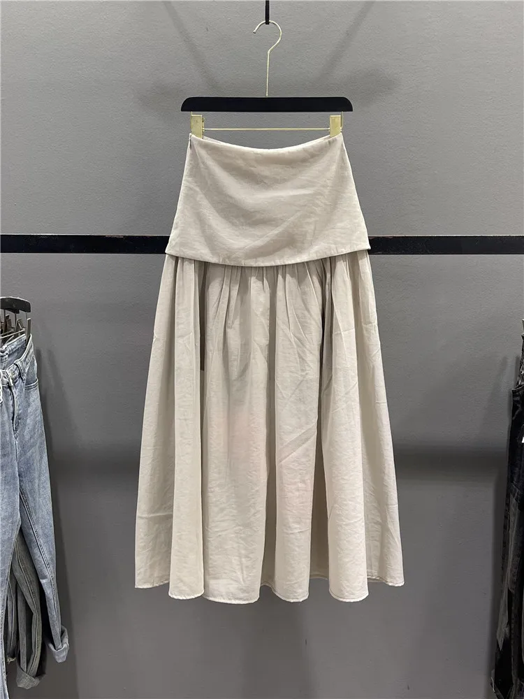 

Korean Style Women's A-Line Midi Skirt Double Layered Mesh Draping Sensation High Waist Splicing Design Casual Summer New Arr...