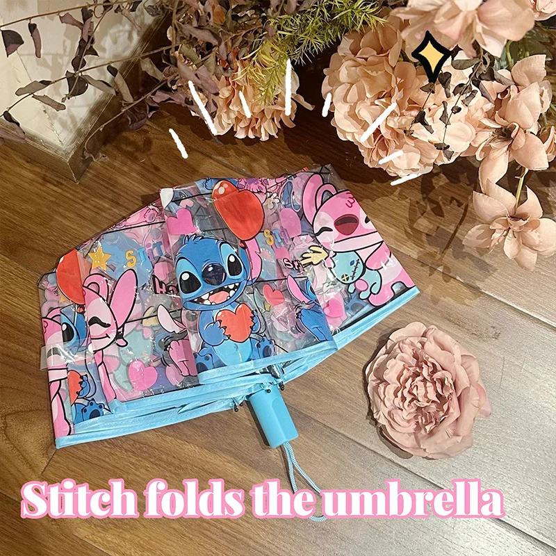 Kawaii Stitch складной зонт аниме рисунок мультфильм водостойкий зонт модный портативный прозрачный зонт подарок для мальчика и девочки