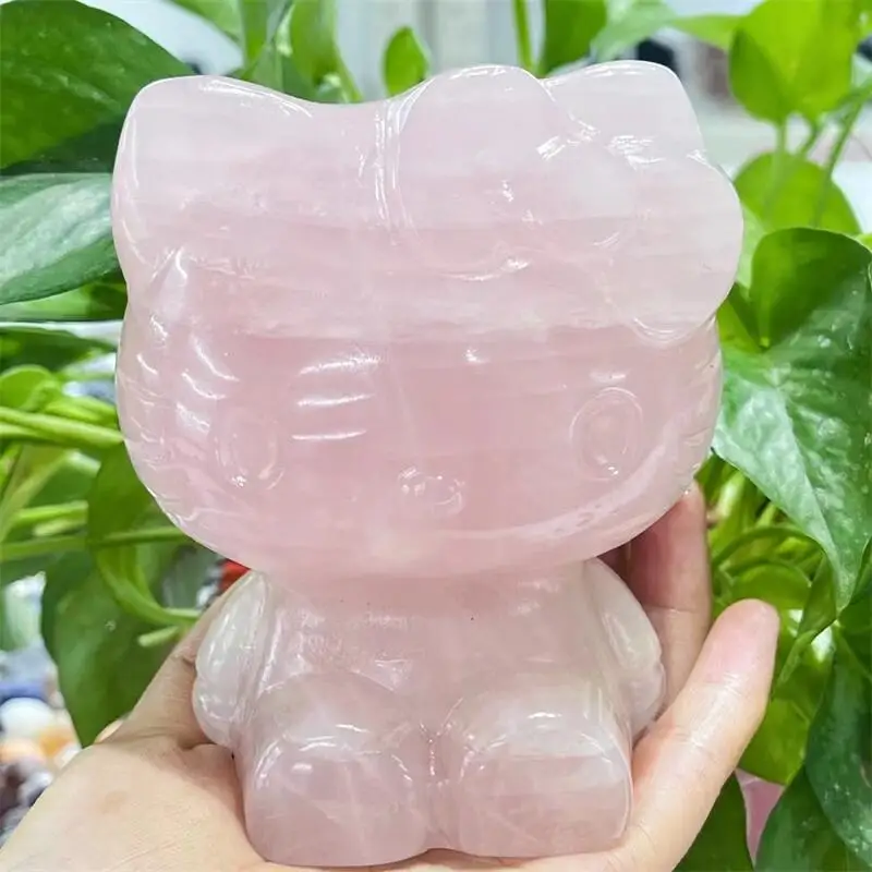 

10.5CM Natural Rose Quartz Cartoon KT Cat Crystal Carving Healthy Children Birthday Gift Healing Home Decoration Ornaments 1pcs