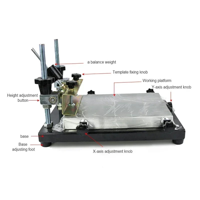 Small-scale screen printing machine, manual screen printing station, screen printer, solder paste and ink printing machine.