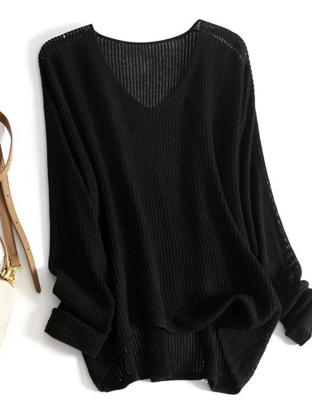 plus Size Women's Knitted Sweater V-Neck Long Sleeve Soft Korean Style Loose Fit Fashionable Autumn Winter Top for Heavy Girls image 3