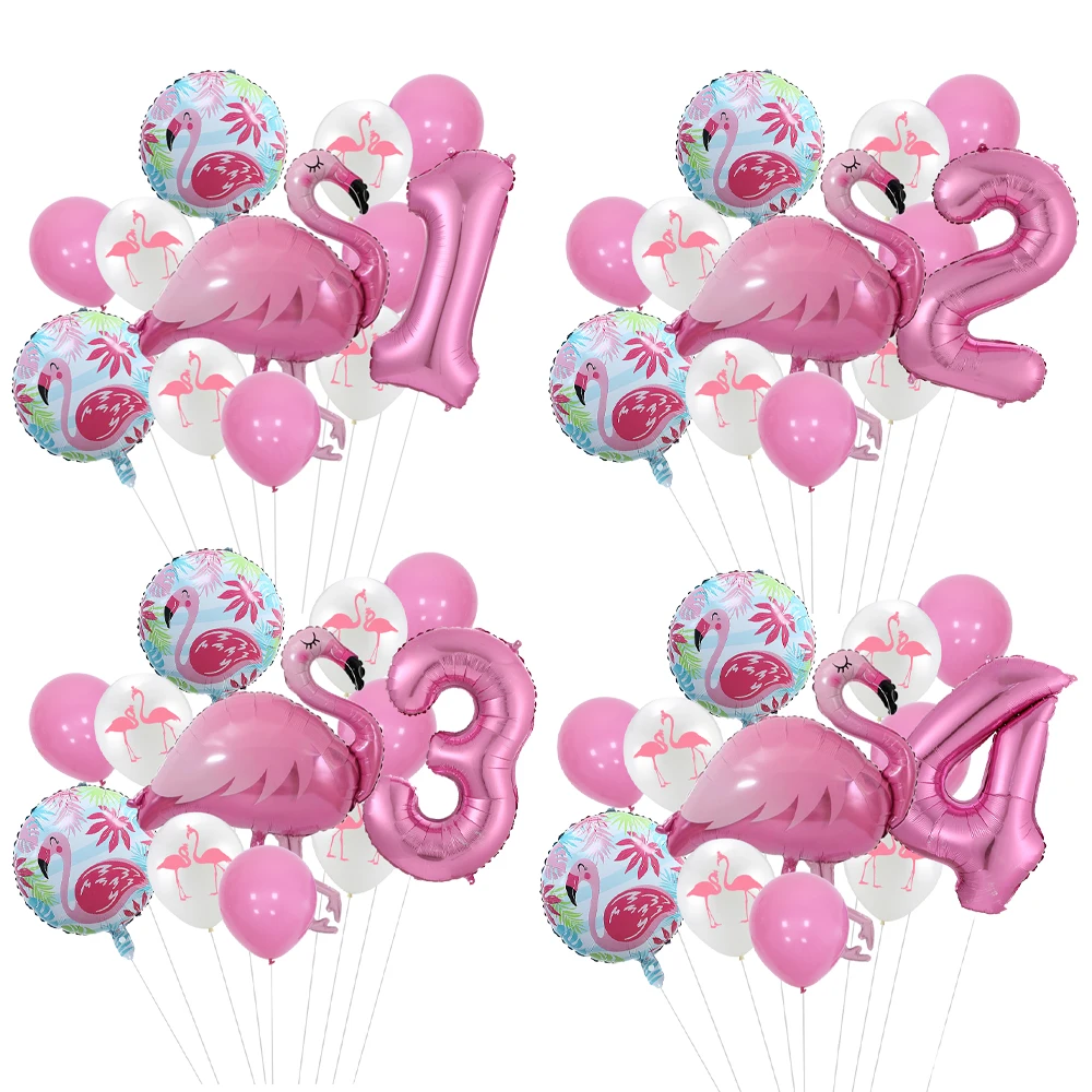 12pcs Hawaiian Flamingo Balloon Set 30inch Number Balloons 1 2 3 4 5 6 Years Girls Birthday Wedding Party Decoation Baby Shower