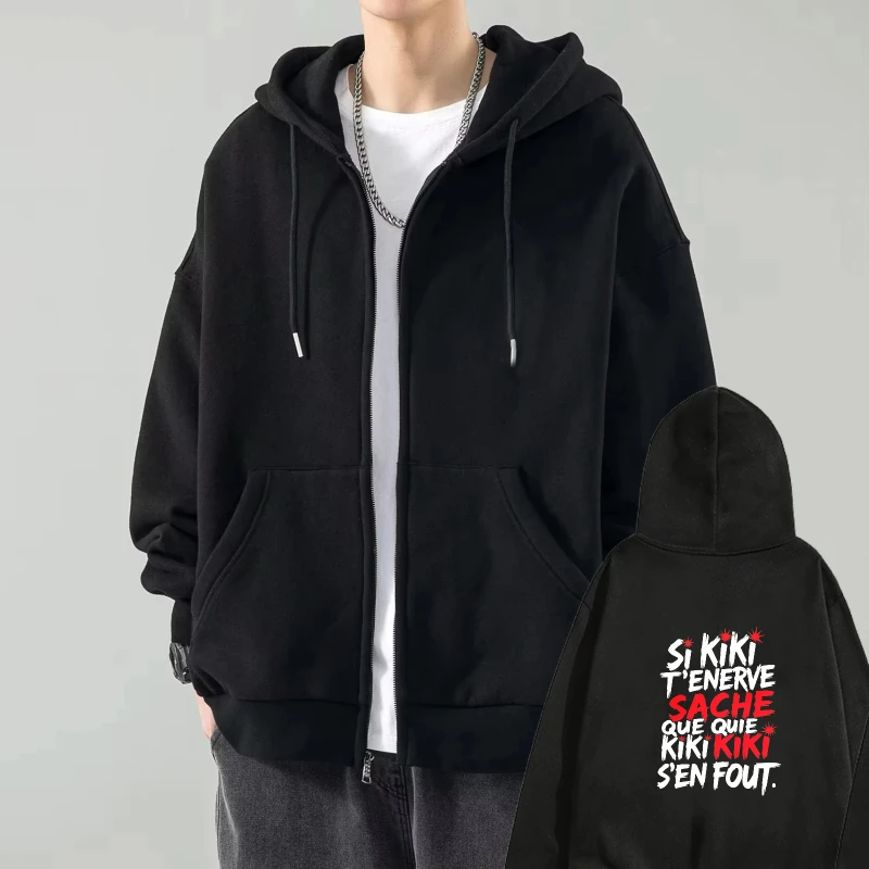 

Мужская куртка с капюшоном, черная с принтом Kiki Tenerve Sache Que Quie Kiki Sen Fout, повседневная уличная одежда, модная верхняя одежда, пальто для повседневной носки
