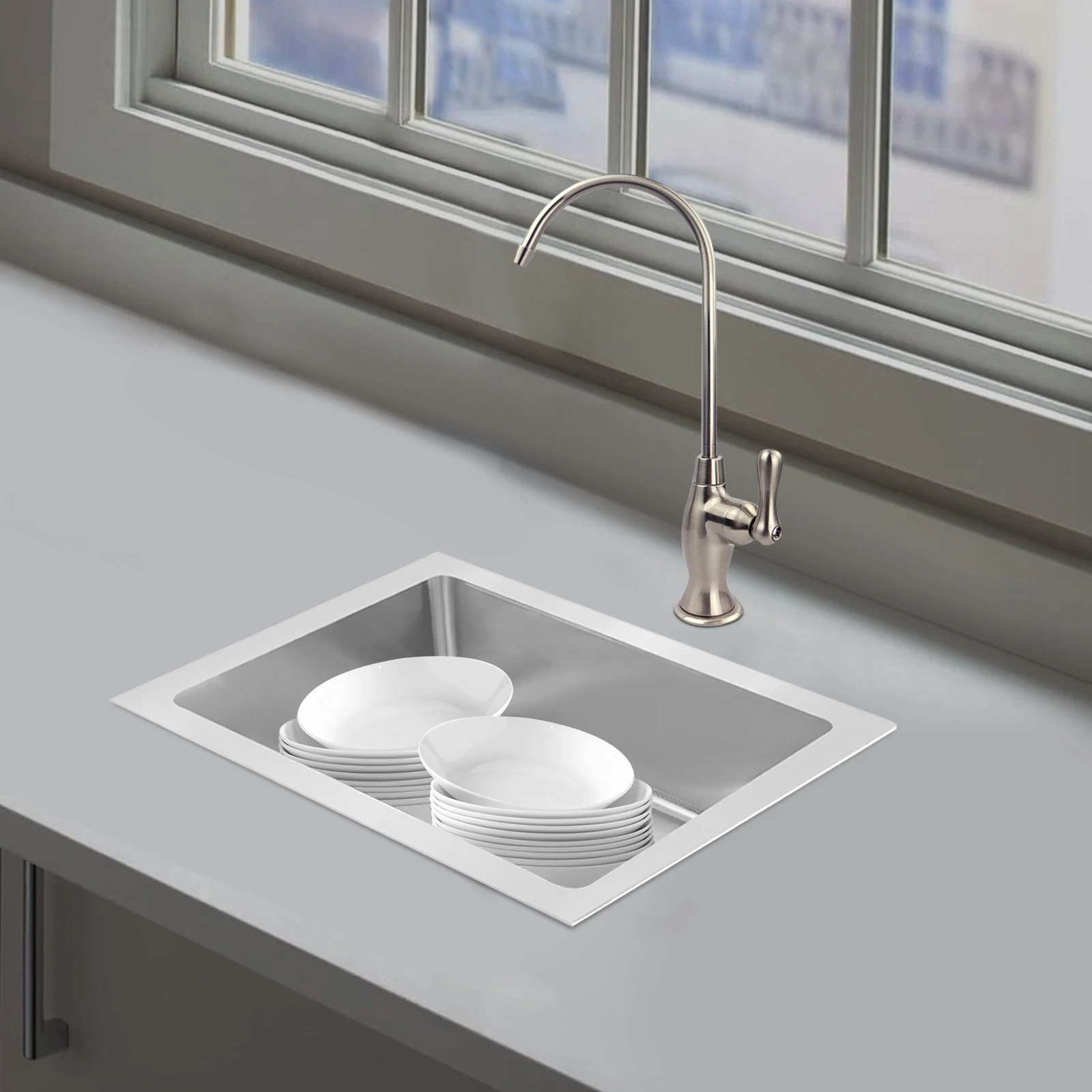 حوض ممسحة أرضية فضية (مستقر وسهل التنظيف) - هيكل مستطيل + أقدام غير قابلة للانزلاق وثبات جيد (استخدام آمن)، سطح أملس