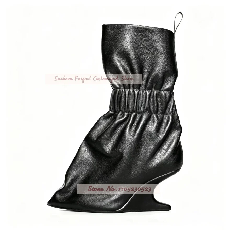 Women Burgundy Strange Heel Ankle Boots Unique Wedged Elastic Band Soft Leather Party Shoes elegant Booties
