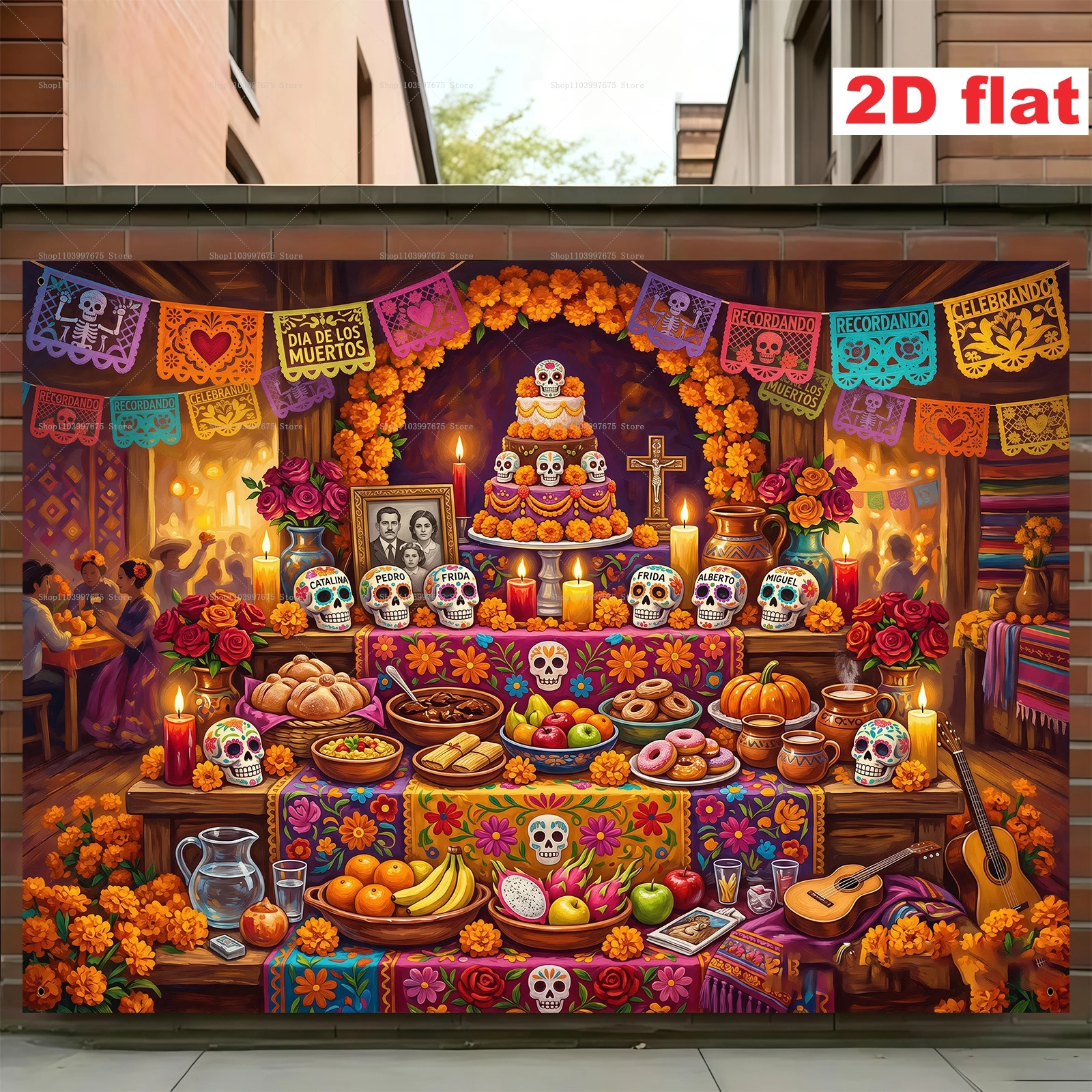 Zuckerschädel-Hintergründe, mexikanische Partydekorationen zum Tag der Toten, Fotografie-Hintergrund, Weihnachtsbanner, Requisiten für Fotoboxen, Partyzubehör – Detail 2