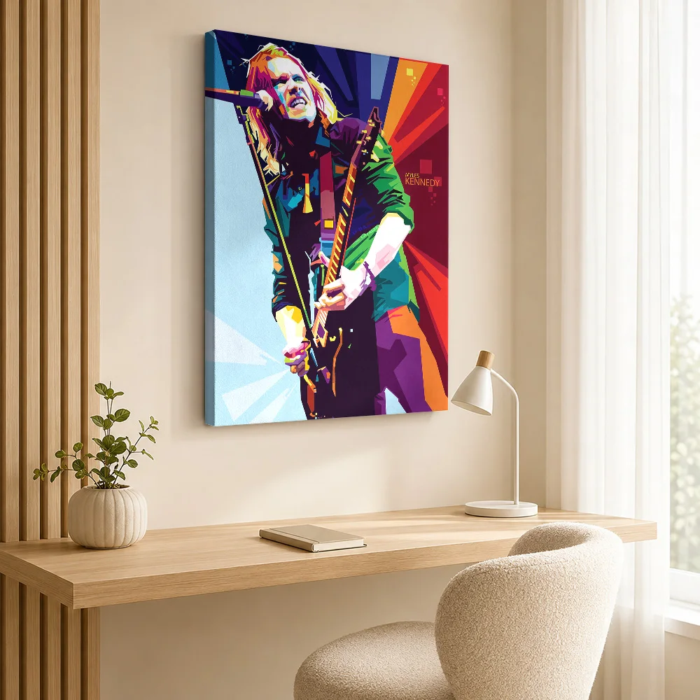 Myles Kennedy Playing Electric Guitar Canvas Print Customized Photo Geometric Color Blocks Wall Art For Music Rehearsal Space
