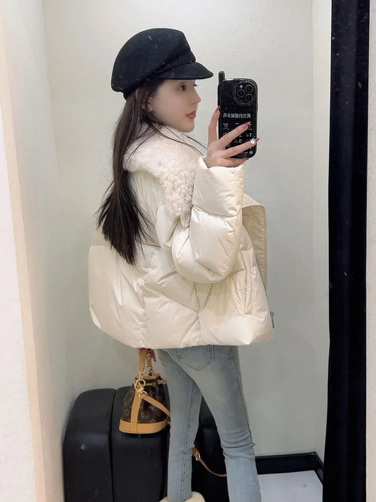Koreanische Sle ort Weiße Daunenjacke für Damen, Winter, 2025, neuer kleiner Brotmantel, großer Kragen, Damen-Oberbekleidung