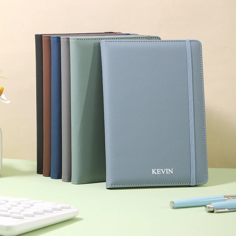 Business PU Leather Cover Notebook Engrave Letters Office Student A5 Note Book With Strap Custom Company Logo Wholeasle Diary